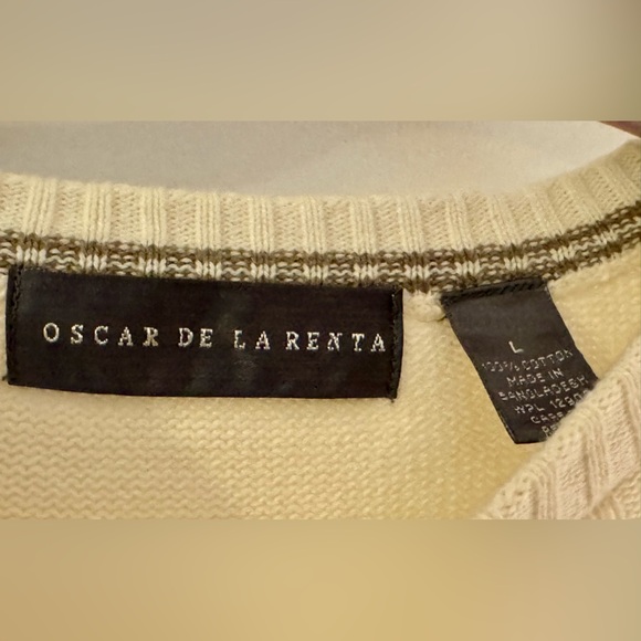 Oscar de la Renta Men's Cable Knit Plaid Cream Crewneck Sweater Size Large - Picture 7 of 9